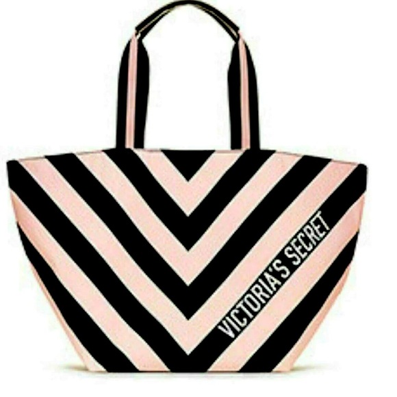 Victoria's Secret Handbags - Victoria’s Secret Striped Tote | Pink and Black